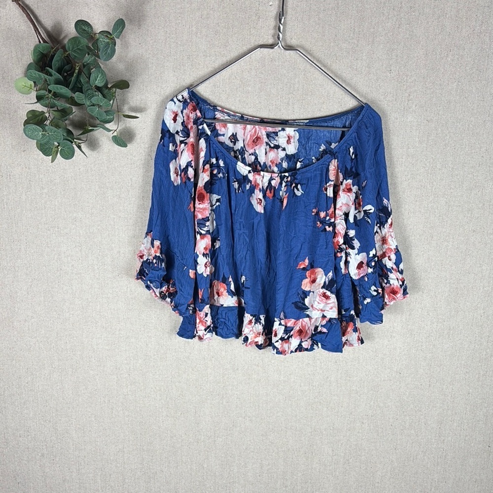 Staccato > Floral Blue Quarter Sleeve Wide Neck Blouse Mediun